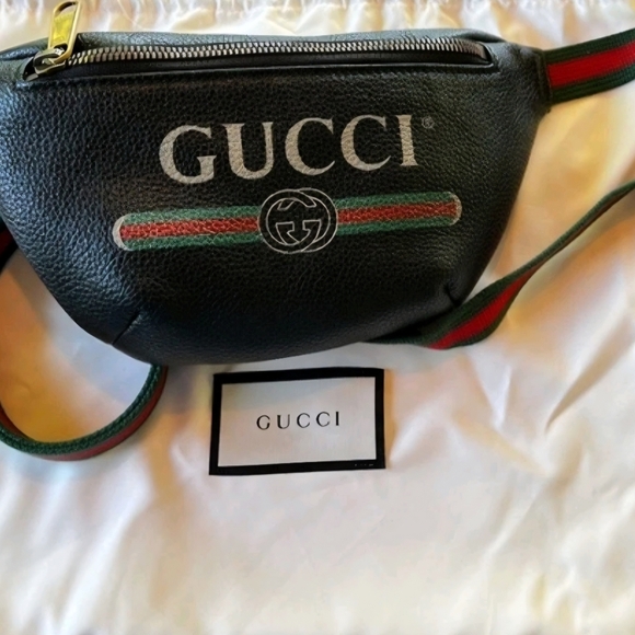 Gucci Other - GUCCI LARGE Printed (Unisex) Black Leather Belt / Waist Bag with COA